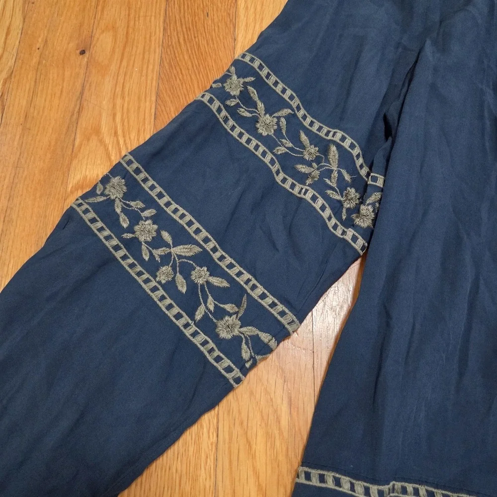 J‎ Jill Embroidered Floral Accent Long Sleeve Tunic Dark Teal Peacock - Picture 4 of 13